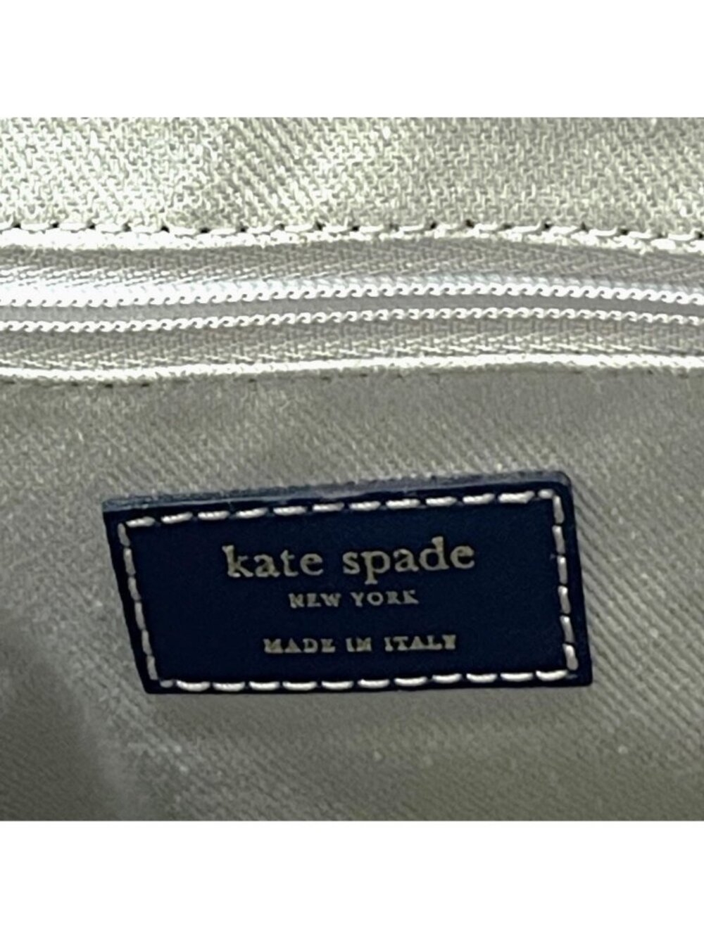 Kate Spade NY Striped Canvas Tote Bag Blue Brown White Leather Handles Italy VTG - Picture 9 of 15